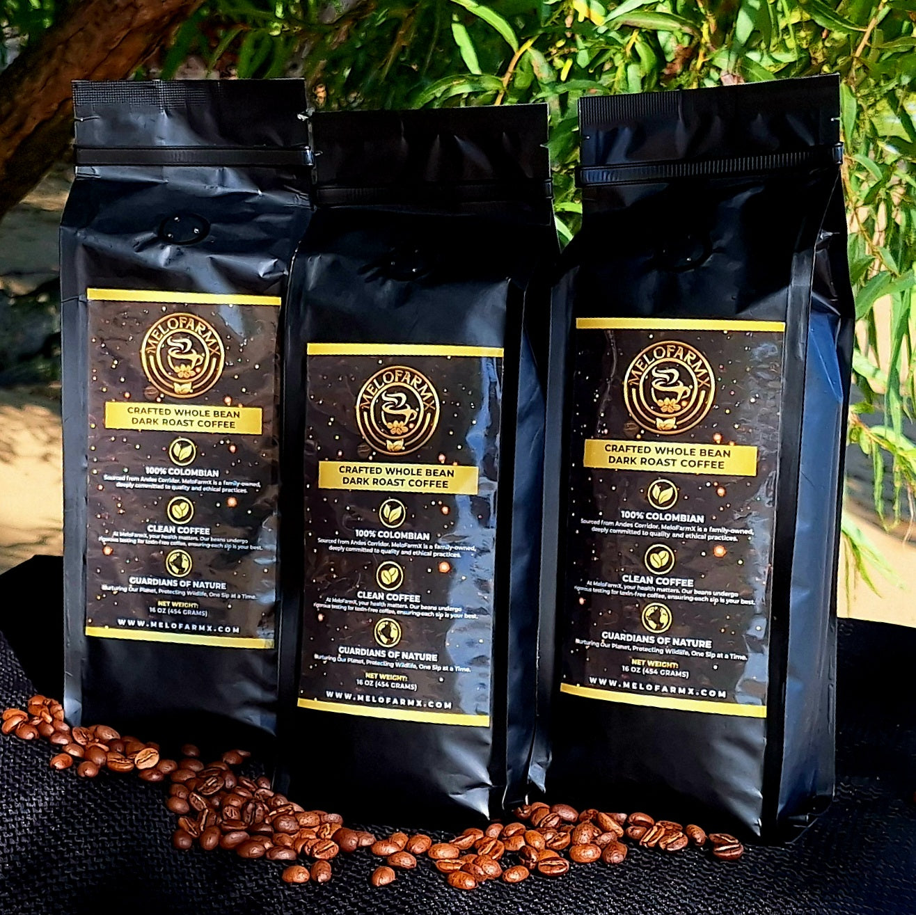 "MeloFarm - Premium whole bean Dark roast Coffee" 16 Ounces (Pack of 3)  Colombian 100% Arabica